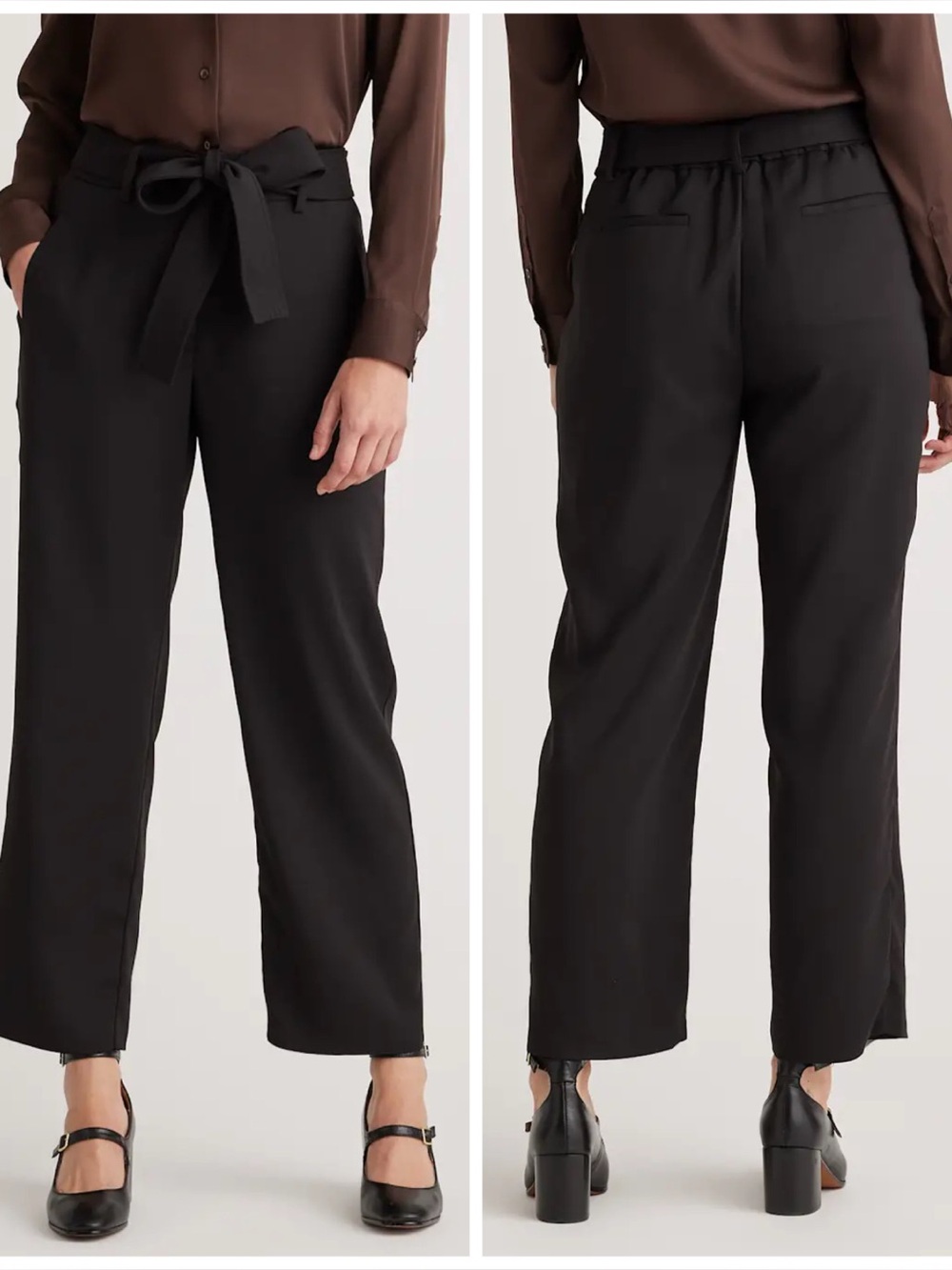 NWT Quince Stretch Crepe Paperbag Pants with Belt in Black